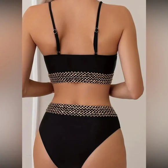 Boho gold trim bikini swimsuit - Picture 2 of 5